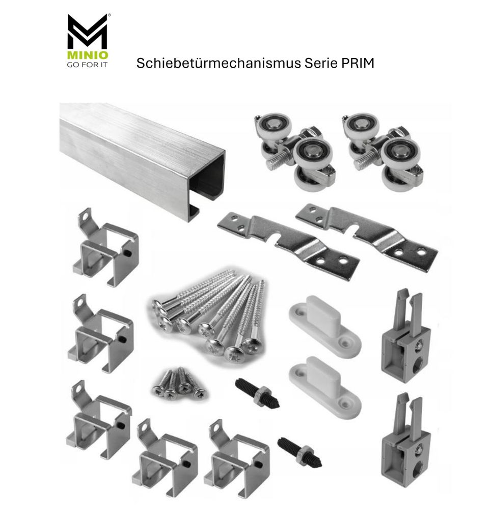 MINIO go for ito, Schiebetür, „PRIM G“, Innentür, Türen, mit schwarzem Glas, schwarzer Griff, 96 cm, Grau / Schwarze Farbe
