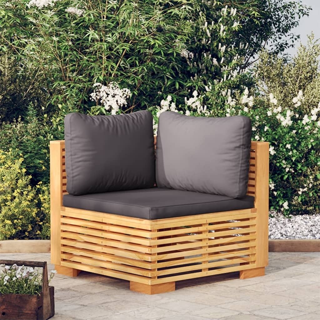Möbel Garten-Ecksofa mit Dunkelgrauen Kissen Massivholz Teak - Gartensessel 319160