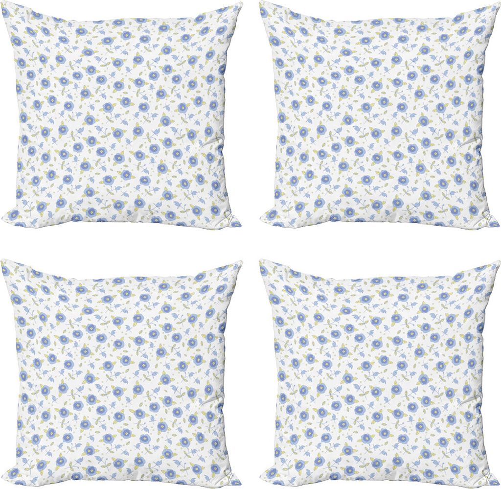ABAKUHAUS Blumen Kissenbezug Set (4 Stück), Blühend Sommer-Rosen, Moderner Doppelseitiger Digitaldruck, 45 cm x 45 cm, Blassgelb Blau Violett