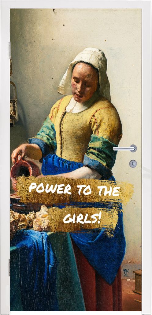 MuchoWow Türtapete Selbstklebende Türfolie Milchmädchen - Gold - Zitate - Gemälde - Alte Meister 85x205 cm Türposter Türaufkleber Klebefoli...