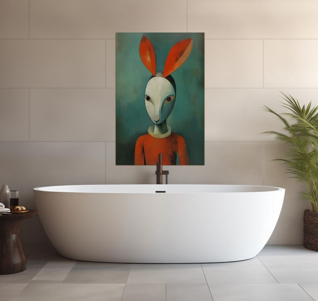 Wallario wasserfestes Poster selbstklebend 91,50 x 61 cm, Das Hasenporträt, Badezimmerposter Spritzschutz mit Hochglanzoberfläche in Glasoptik