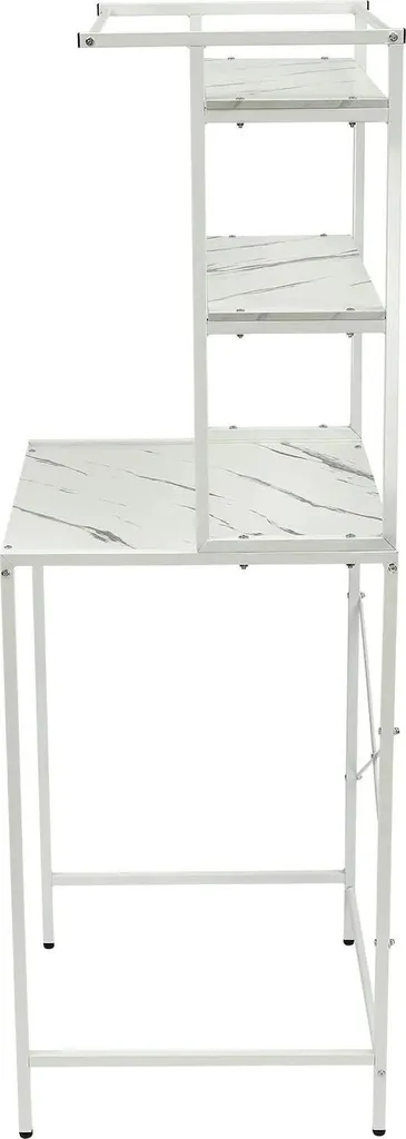 Meuble Machine à Laver Robuste en Fer et MDF Blanc, Style Marbre Chic
