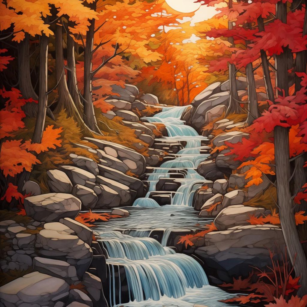 Plakat 20x20cm Herbstwasserfälle