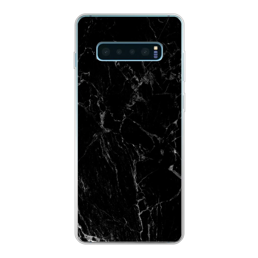MuchoWow Handyhülle Schutzhülle Hülle für Samsung Galaxy S10 Plus Marmor - Schwarz - Naturstein Silikon Softcase Handy Hülle - Schutzhülle