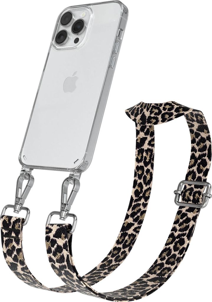 Apple iPhone 14 Pro Max Chain Eyelets Slim Neck Strap Set Leo Style 13 Black/Taupe 03 Metall Silver