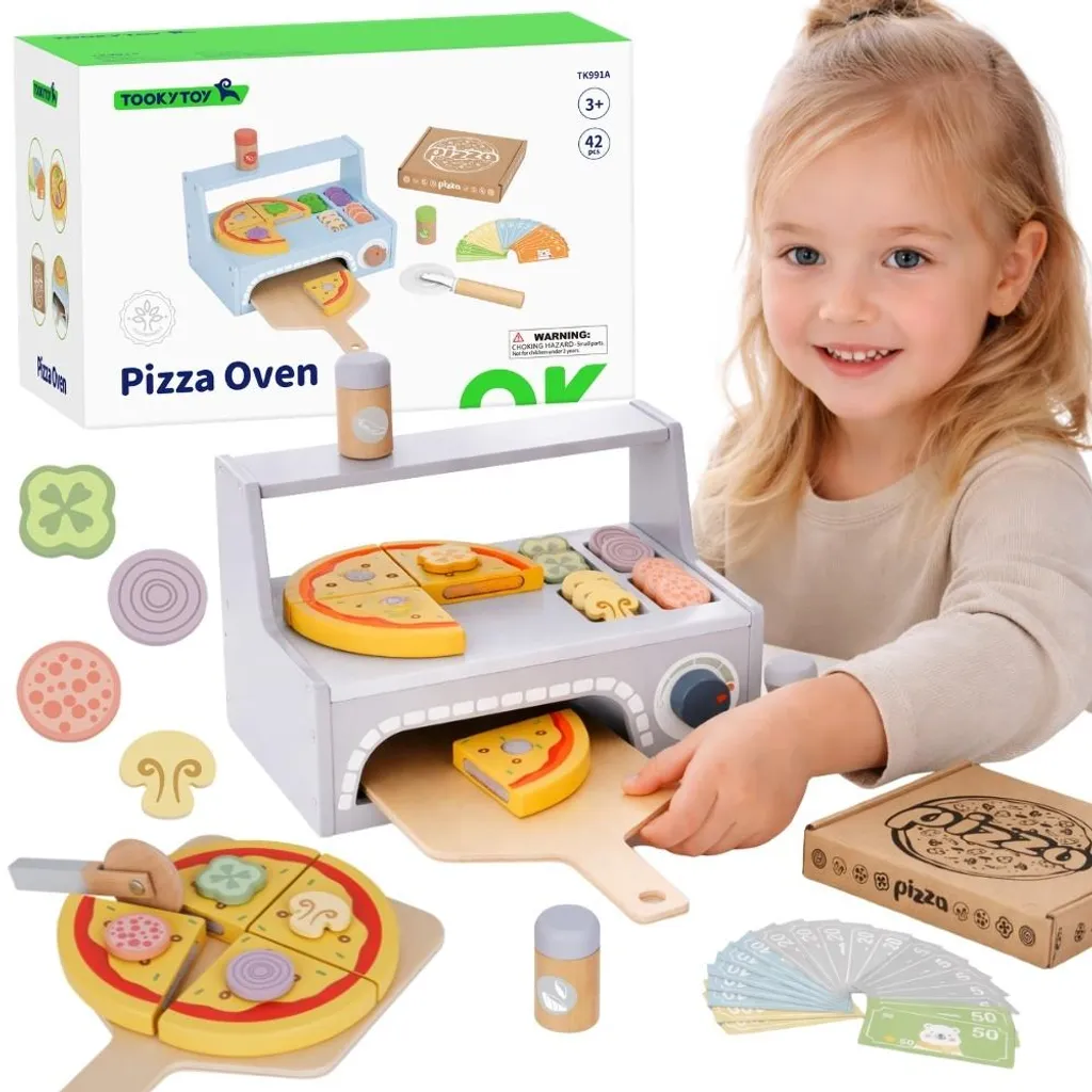 Jeu d'Imitation Pizzeria : Set d'Accessoires Four à Pizza en Bois Enfant