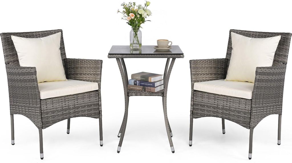 COSTWAY Set di mobili da giardino in polyrattan 3 pezzi con Immagine del prodotto 