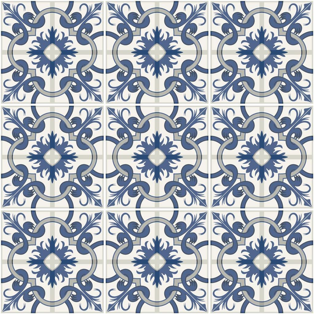 Selbstklebende Fliesenaufkleber für Küche und Bad – 9 Zementfliesenaufkleber, Azulejos Orsino – 9 Aufkleber, 15 x 15 cm
