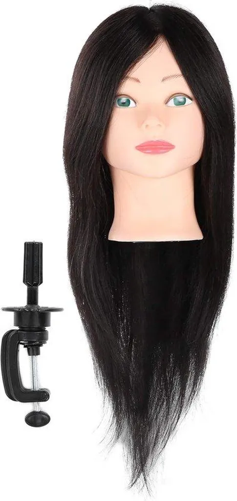 Tête de mannequin coiffure mixte avec cheveux naturels et pince de fixation