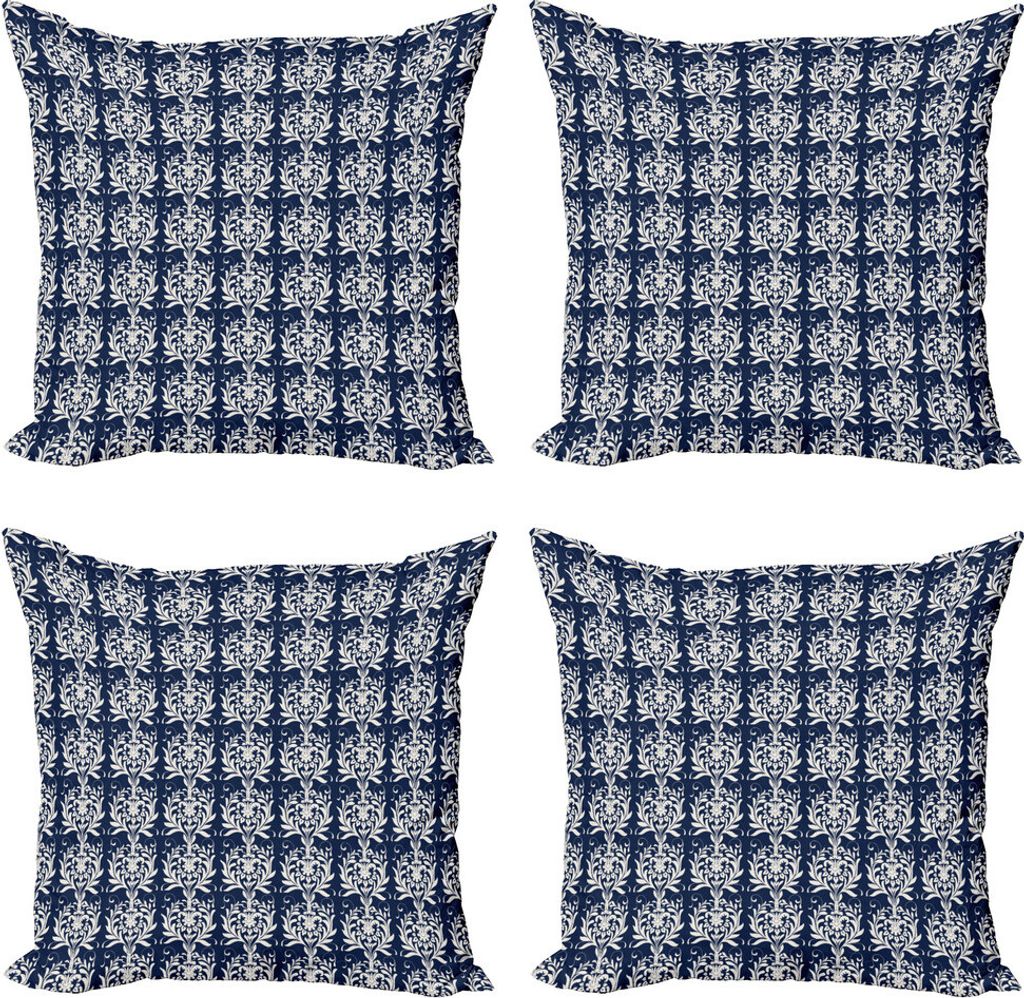 ABAKUHAUS Bärenklau Kissenbezug Set (4 Stück), Klassische Botanical Motif, Moderner Doppelseitiger Digitaldruck, 40 cm x 40 cm, Nachtblau und Eie...