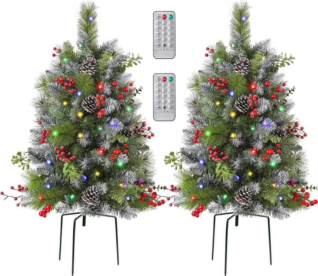 Beleuchtete künstliche Weihnachtsurne, batteriebetrieben, mit LED-Beleuchtung, inklusive Stativ und Erdspieß, ideal als weihnachtliche Pflanzgef...