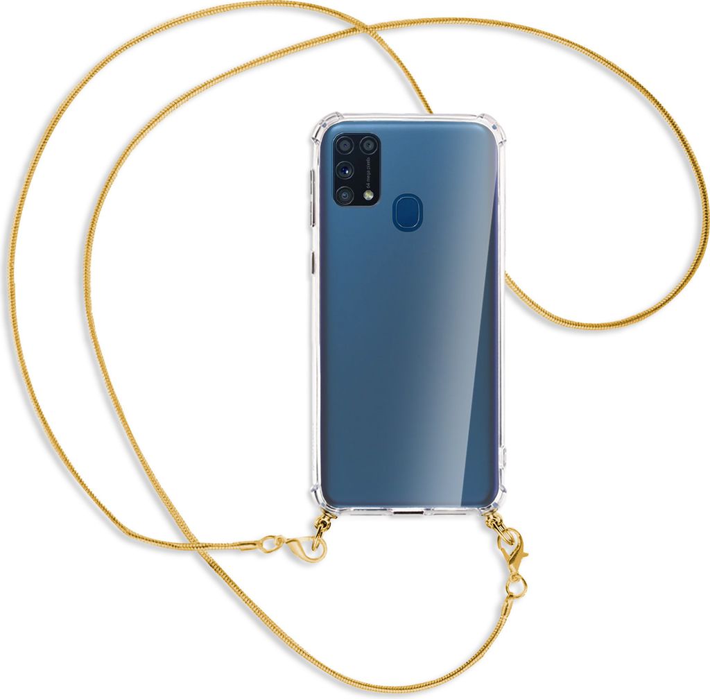 Handykette Backcover-Schutzhülle mit Band (Metall goldfarben) für Samsung Galaxy M31 - goldfarbene Kette Snake