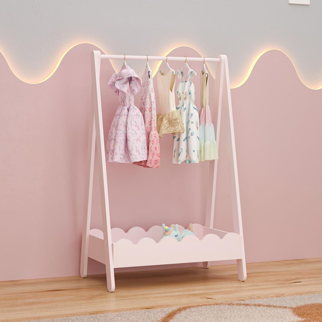 Kindergarderobe 'Vestnes' mit Kleiderstange und Staufach 99 x 66 x 38 cm Wellendesign Baumwolle Candy