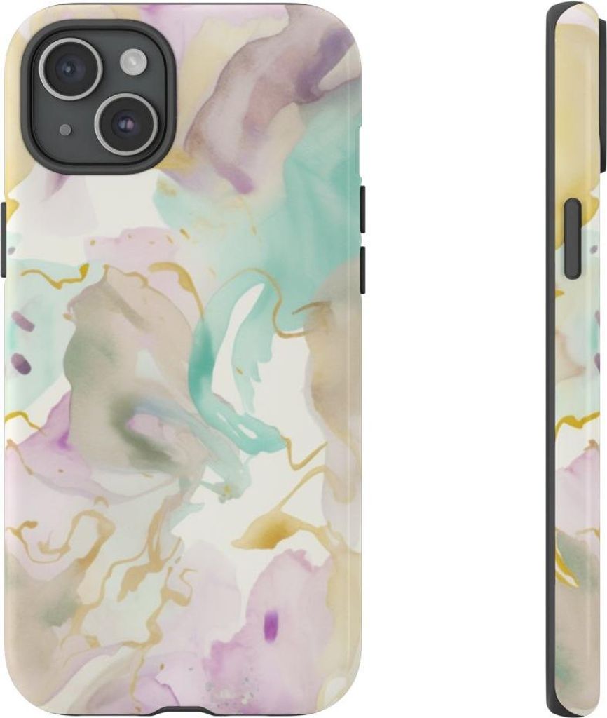 Sanftes Aquarell-Design mit fließenden Formen – Hülle Kompatibel mit iPhone 15 Plus
