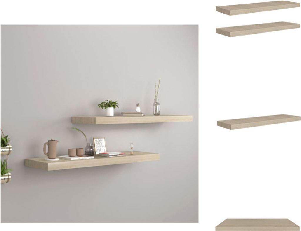 vidaXL Schweberegale 2 Stk. Eiche-Optik 80x23,5x3,8 cm MDF - Wandregale