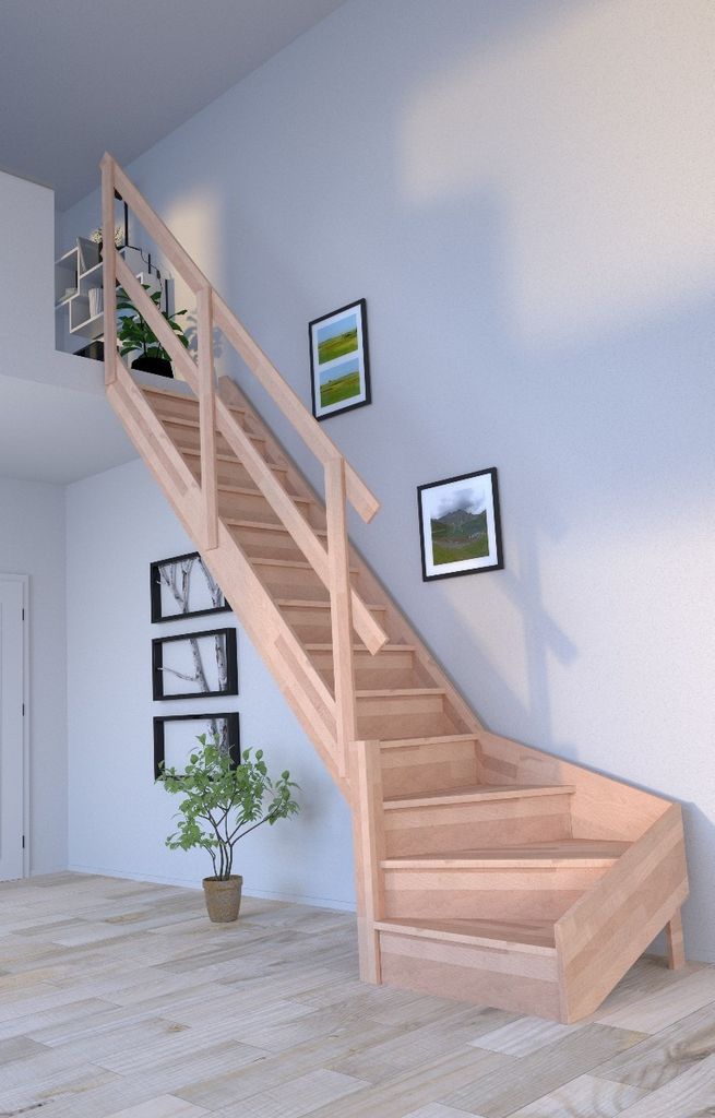 Holztreppe Rhodos in 1/4 gewendelter Ausführung links-Buche-Holzgeländer-mit Setzstufen