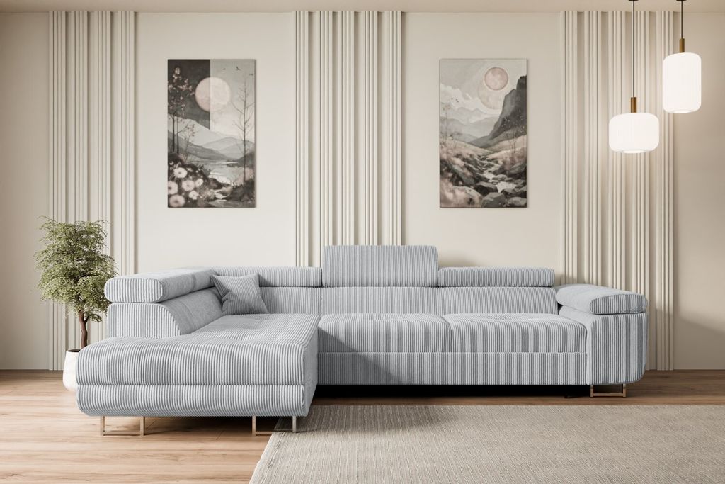 ALTDECOR Ecksofa mit Schlaffunktion und Bettkasten GUSA-L - 272x202x107 cm Grau - Corner Sofa Bett Eckcouch Couch L-Form Schlafcouch Ausziehbar Woh...