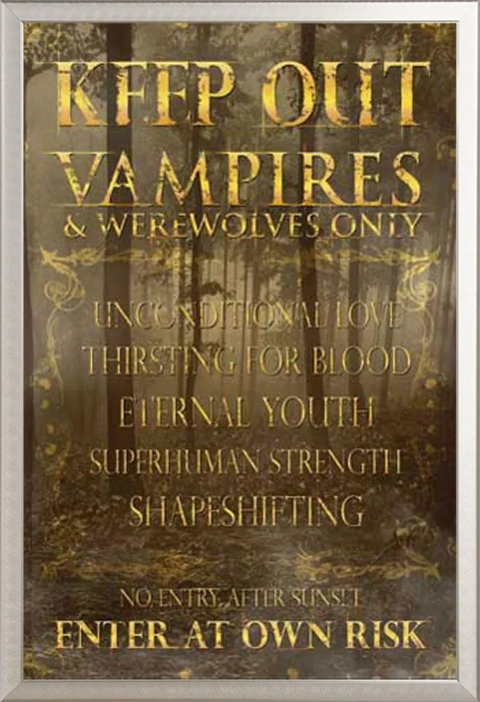 Affiche murale décorative Keep out Vampires sous cadre en aluminium gris