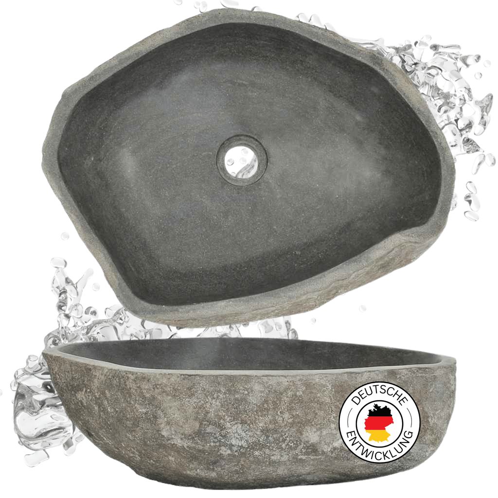 DELUKE Naturstein Waschbecken oval - Flussstein | Aufsatzwaschbecken Waschschale Waschtisch Handwaschbecken Bad Waschplatz Badezimmer Oval, 45-53cm