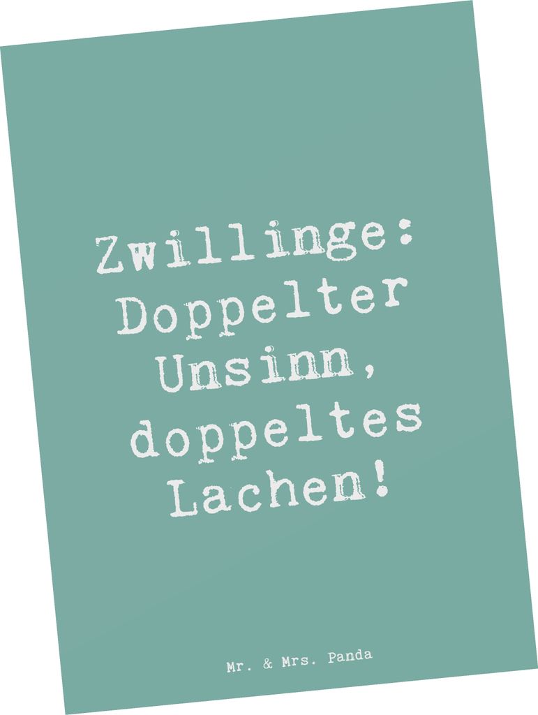Mr. & Mrs. Panda Postkarte Spruch Zwillingsgeschwister Spaß - Meeresbrise - Geschenk, Zwillinge, Freude, Geschwisterbeziehung, Grußkarte, einziga...