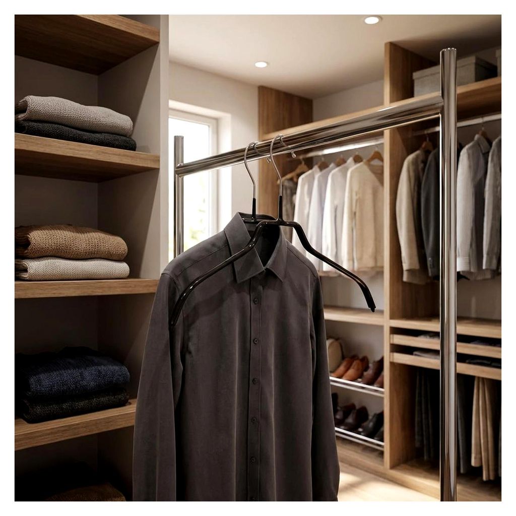 10 Kleiderbügel Classic M 40 schwarz S-M, Rutschfester Bügel, für Blusen Pullover Hemden Oberbekleidung, platzsparender Kragenformbüge
