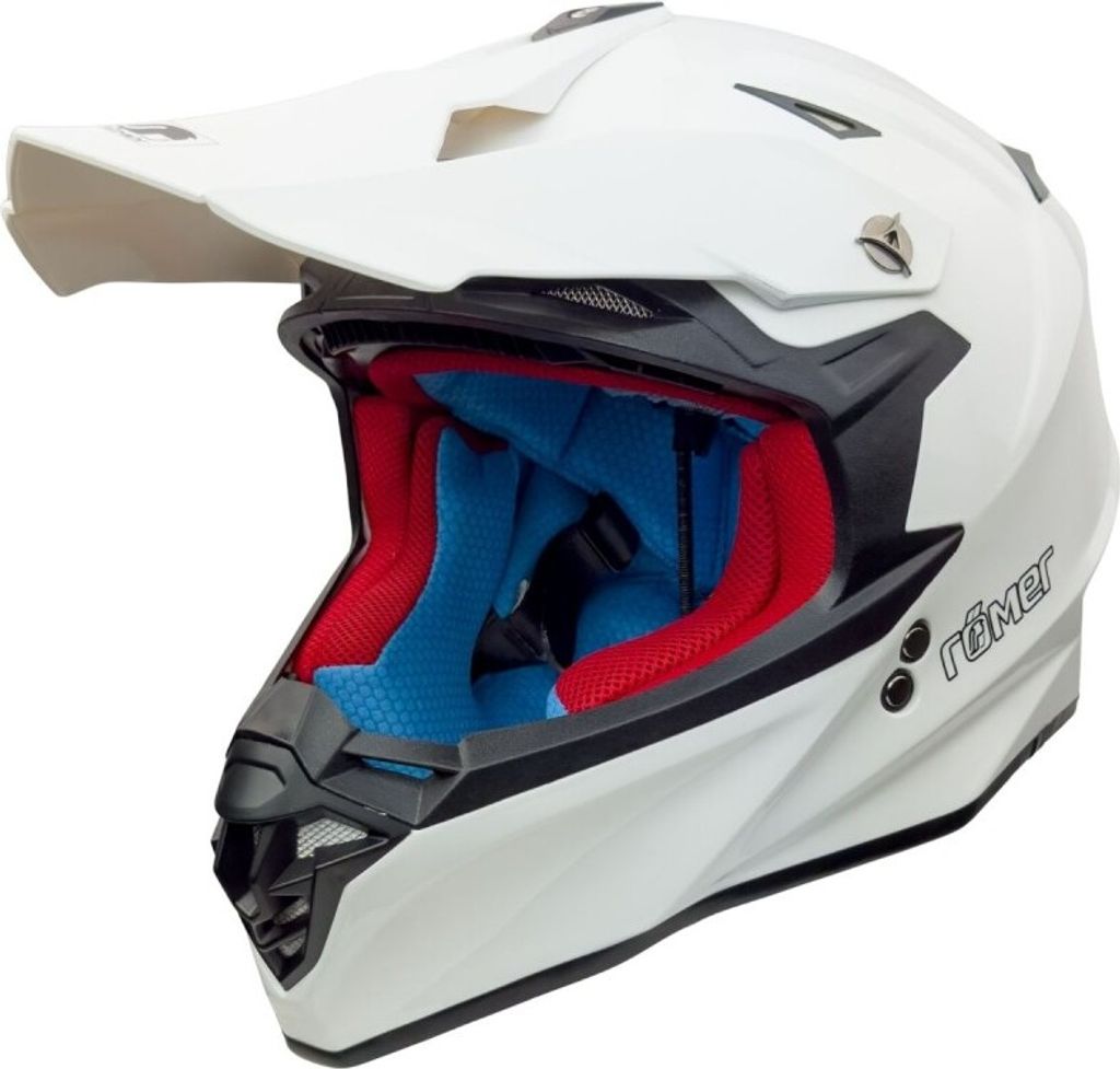 RR13017 Römer Crosshelm Weiß Glänzend – Motorradhelm mit Ratschenverschluss & Belüftung Römer Helmets Größe: M,