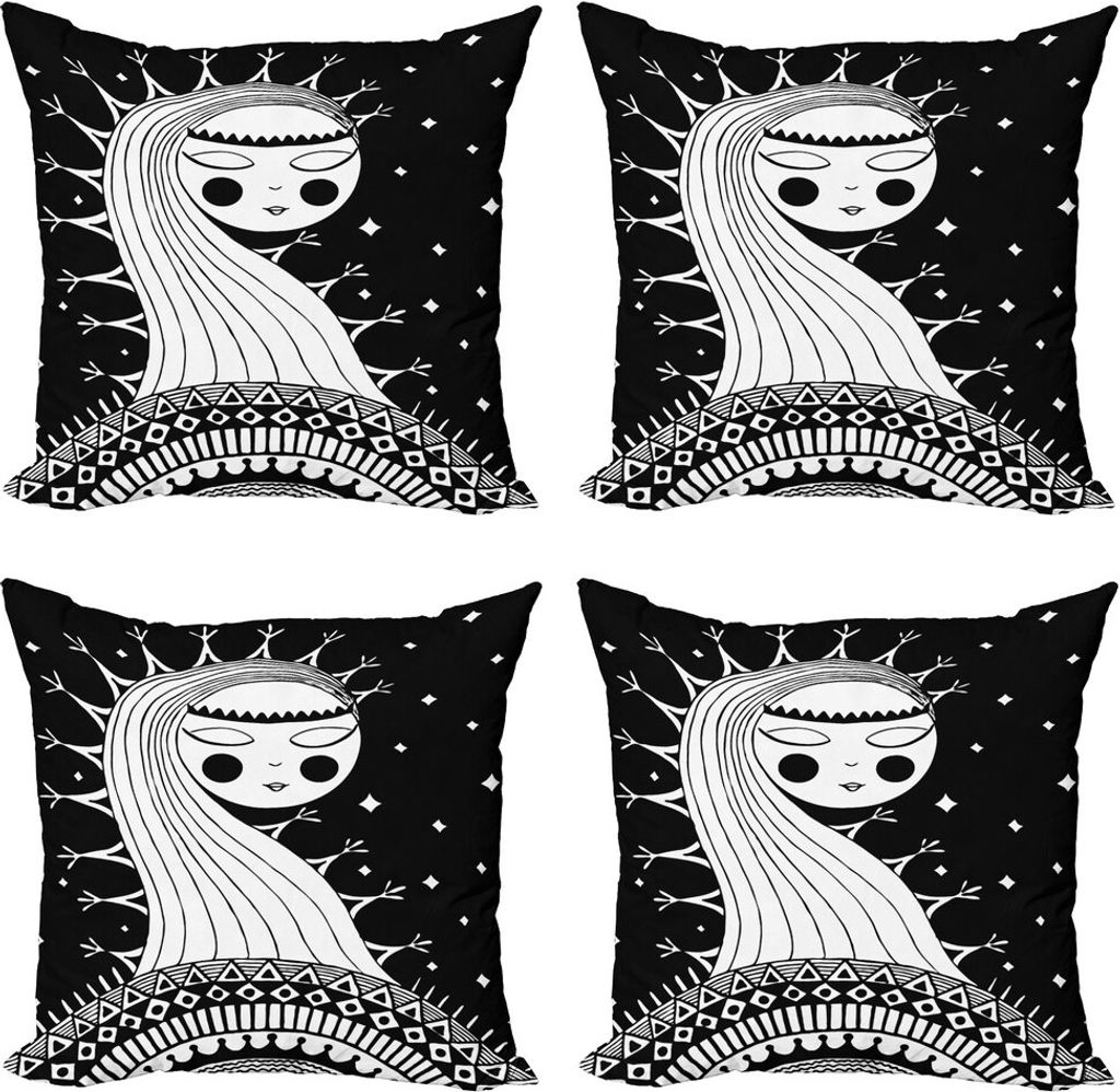 ABAKUHAUS magic Moon Kissenbezug Set (4 Stück), Fantasie Prinzessin Girl, Moderner Doppelseitiger Digitaldruck, 40 cm x 40 cm, Charcoal Grau und W...