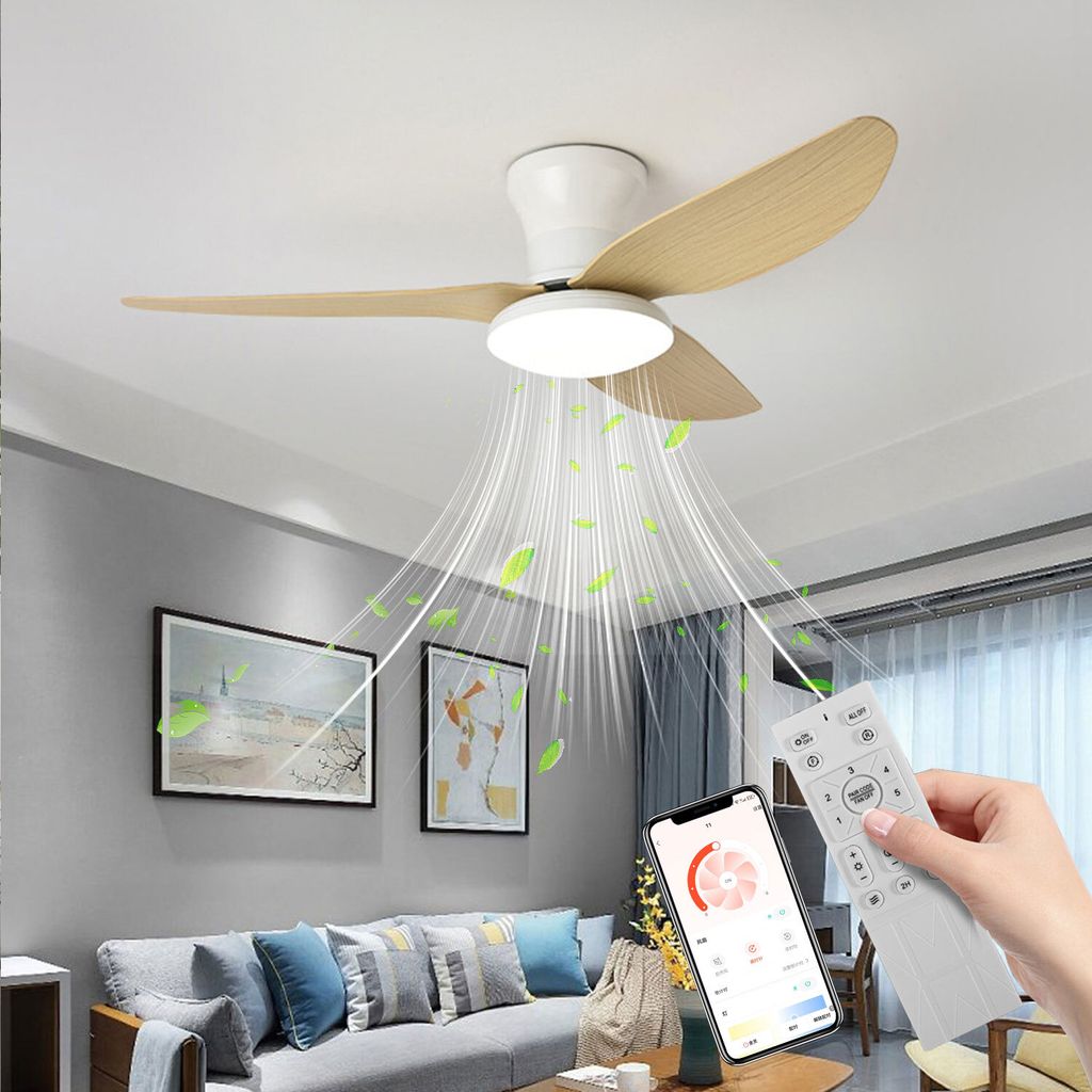 Deckenventilator Leise Deckenventilator LED Deckenleuchte,APP-Kontrolle,Fernbedienung 6 einstellbare Gänge, Leuchte/ Ventilator getrennt schaltbar