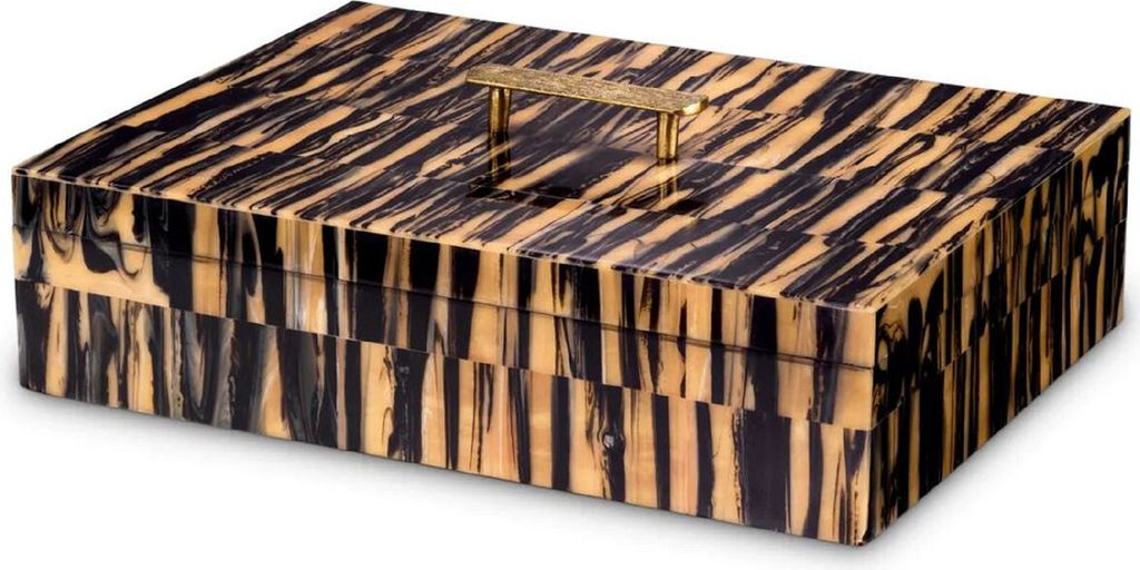 Casa Padrino Luxus Schmuckkasten Naturfarben / Schwarz / Messing 41 cm