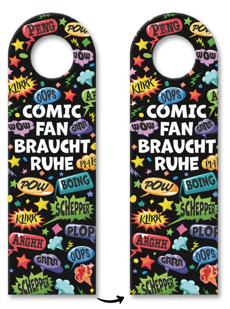 Comic Türhänger 3er Set mit Spruch: Comic-Fan braucht Ruhe