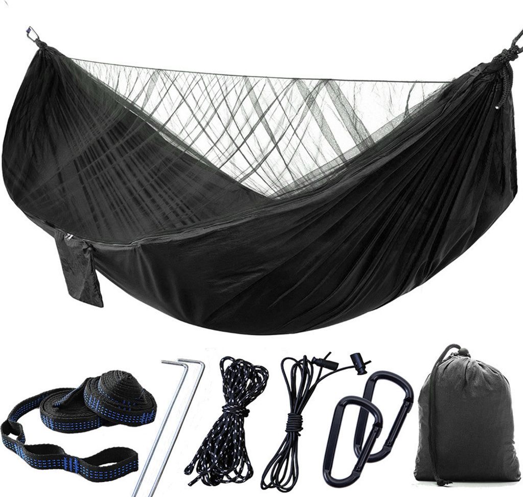 Camping Jungle Outdoor Swing Hängematte Schnell öffnendes Moskitonetz Schlafendes Hängebett-Schwarz