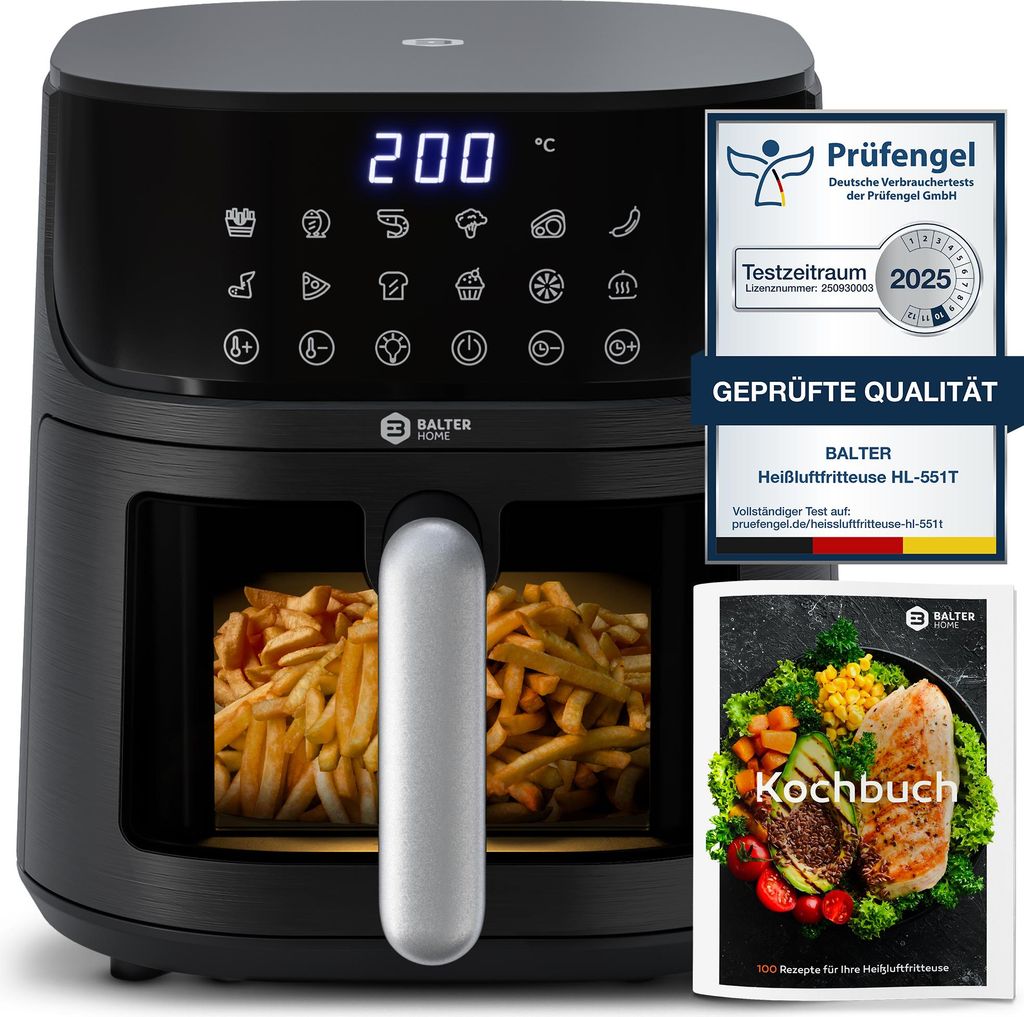Balter Heißluftfritteuse XXL 5,5L mit Sichtfenster, 1500W, Produktbild 