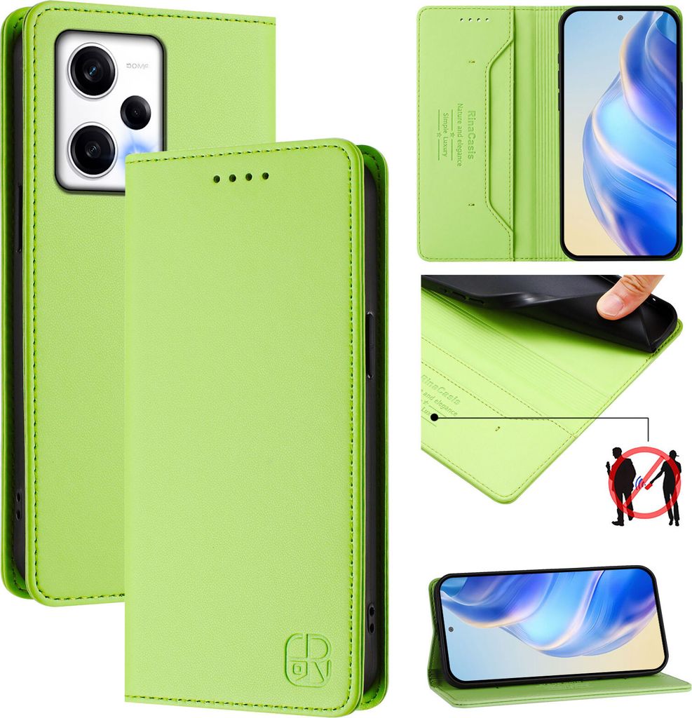 Lederhülle für Xiaomi Poco X5 Pro/Redmi Note 12 Pro 5G Hülle Flip Brieftasche Kartenfächern Ständer Schutzhülle Grün