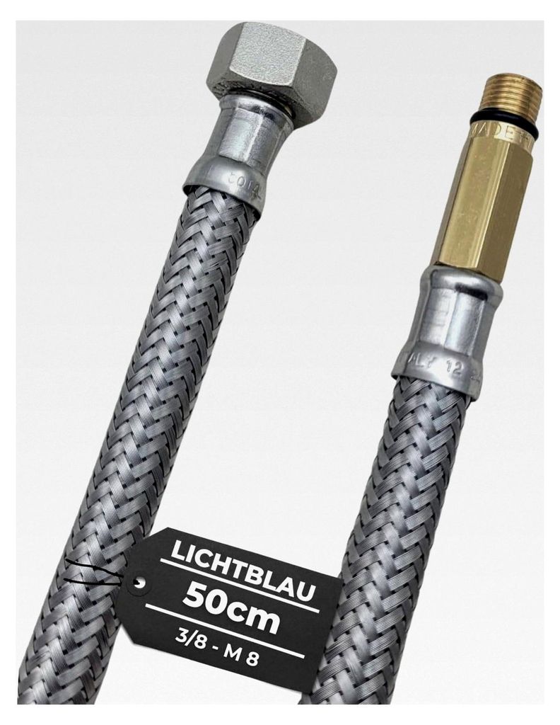 Knickfester Edelstahl Schlauch I 50 cm I 3/8 Zoll auf M8 lang I geeignet für Trinkwasser Wasserhahn Eckventil Panzerschlauch Küchenarmatur