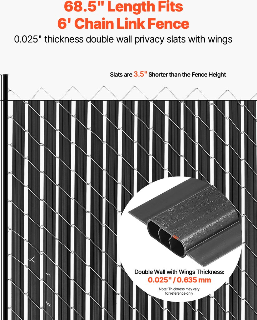 SucceBuy Doppelwandige Sichtschutzlamellen mit Flügeln für 6' hohen Maschendrahtzaun, Schwarz