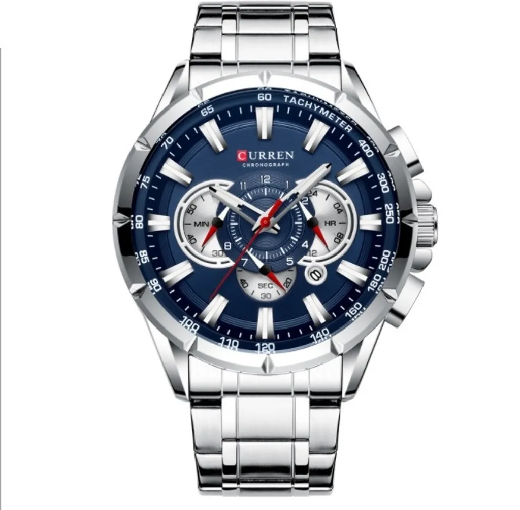 Montre CURREN Zev Argenté et Bleu KP14354 pour Homme avec Boîtier Inox