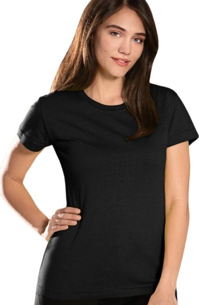 Sommer-T-Shirt für Frauen, 100% Baumwolle, unbedruckt, einfarbig, 145g/m2, Farbe schwarz, Größe XS
