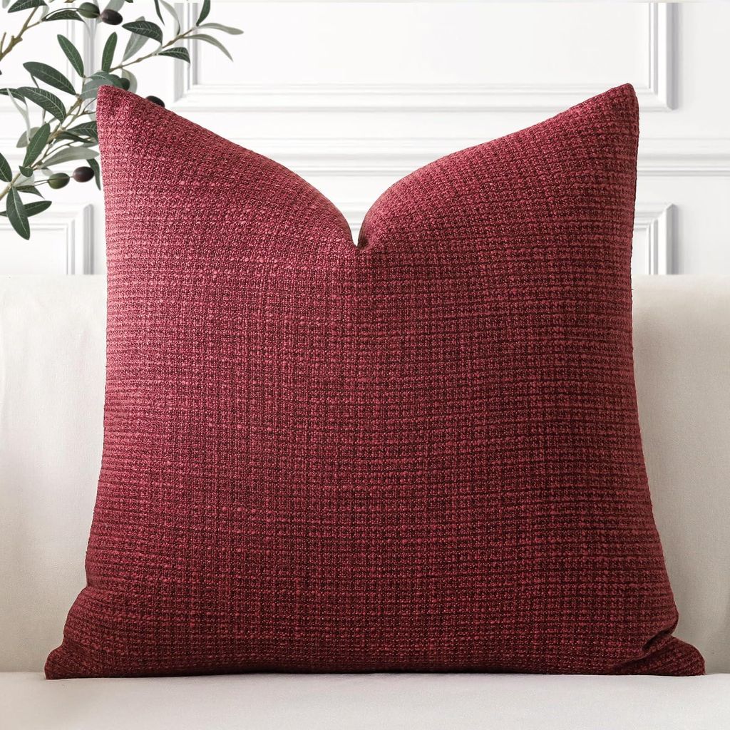 Set bestehend aus 1 Kissenbezug, einfarbiges Leinen, 40 x 40 cm, weinrot