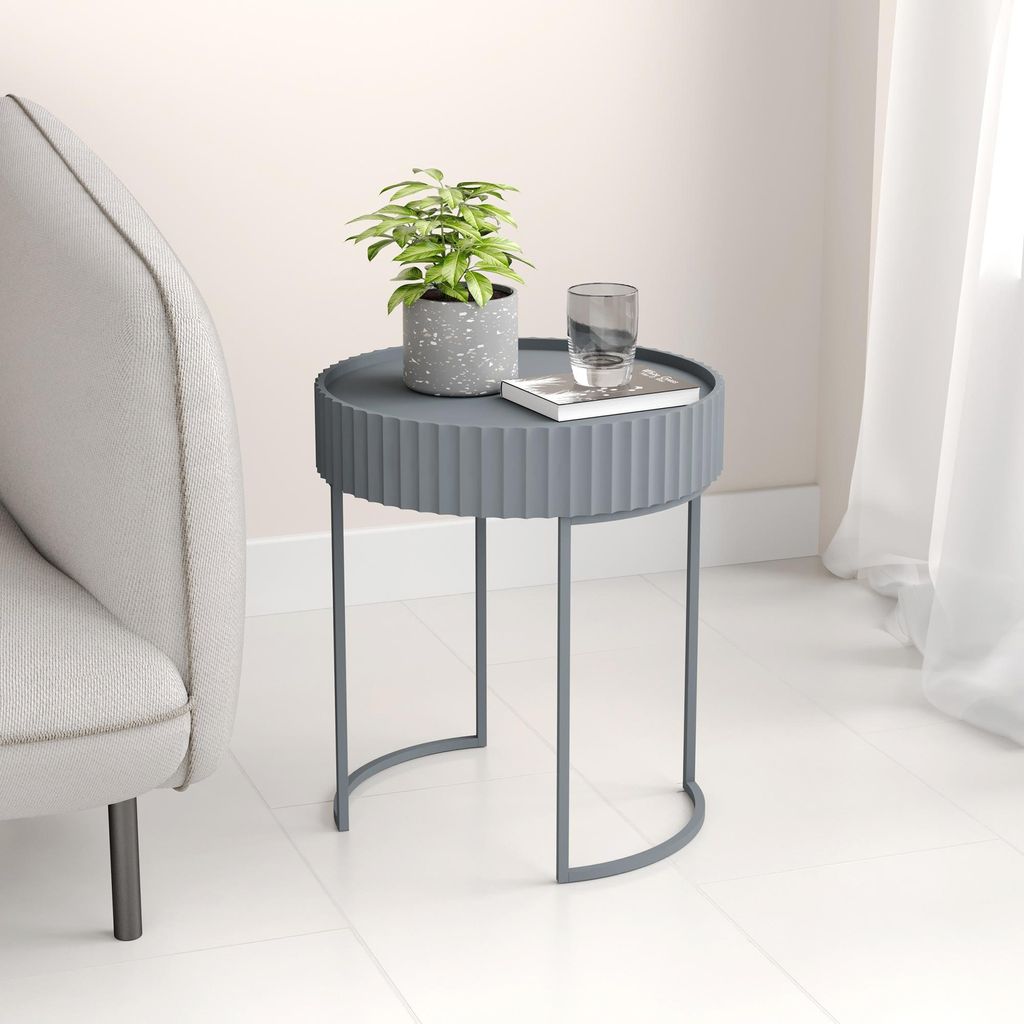 Beistelltisch 'Rill' rund Metallgestell 46 x Ø40 cm Grau