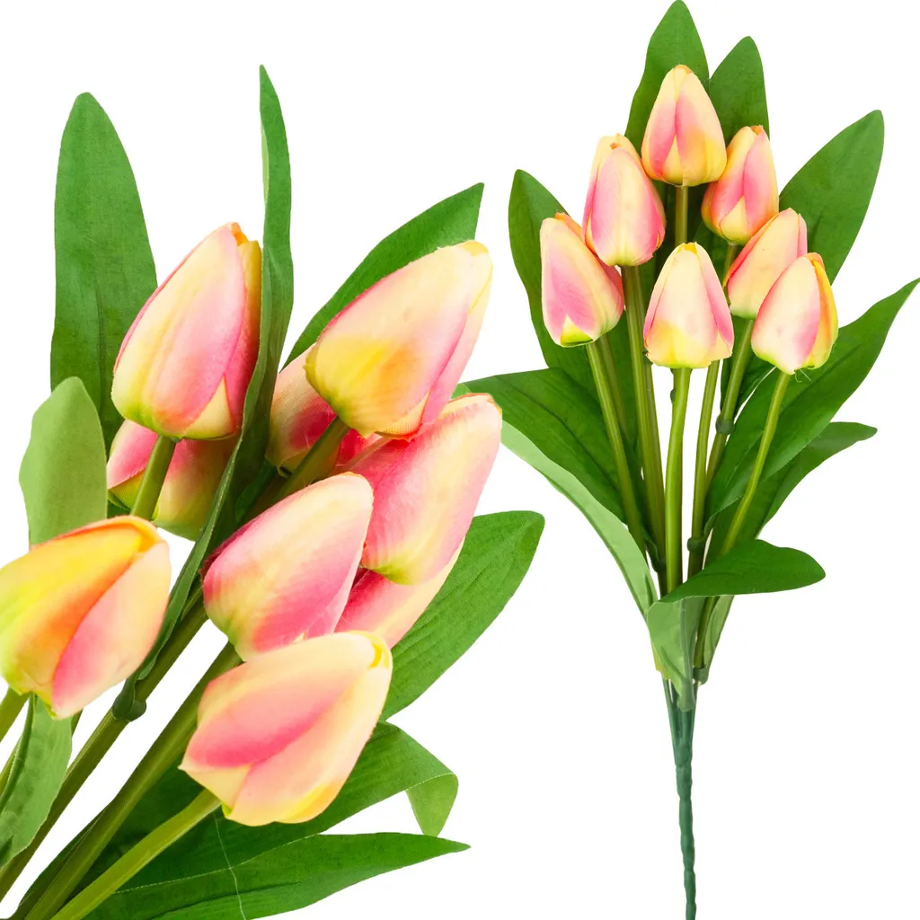 Grand Bouquet de 9 Tulipes Artificielles Rose - Réalisme Toucher Soie