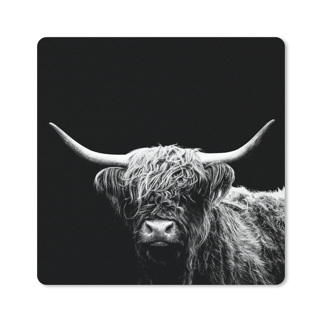 MuchoWow Mauspad Mousepad Schottischer Highlander - Kuh - Schwarz - Weiß - Tiere 20x20 cm - Mousepads - Maus Mat - Pad - Mausunterlage - Desk Ma...