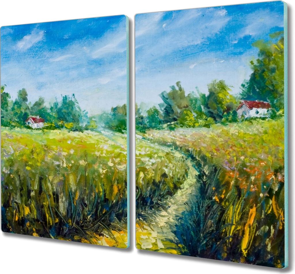Coloray Herdabdeckplatte 2x30x52 cm Schneidebrett Kochplattenabdeckung Küchenbrett Hackbrett - Das Dorf Baum Himmel Landschaft