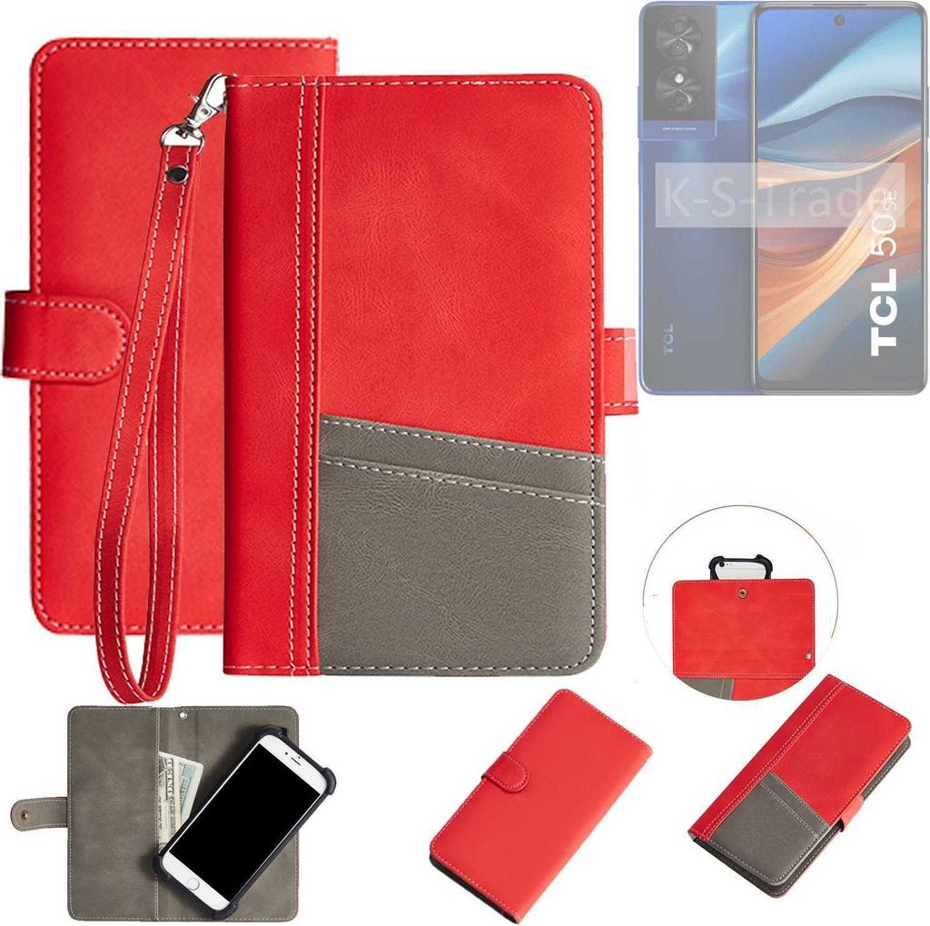 K-S-Trade Handy Schutzhülle für TCL 50 SE Hülle Portemonnee Brieftasche Klapphülle Kartenfächer Flip Wallet Case Etui