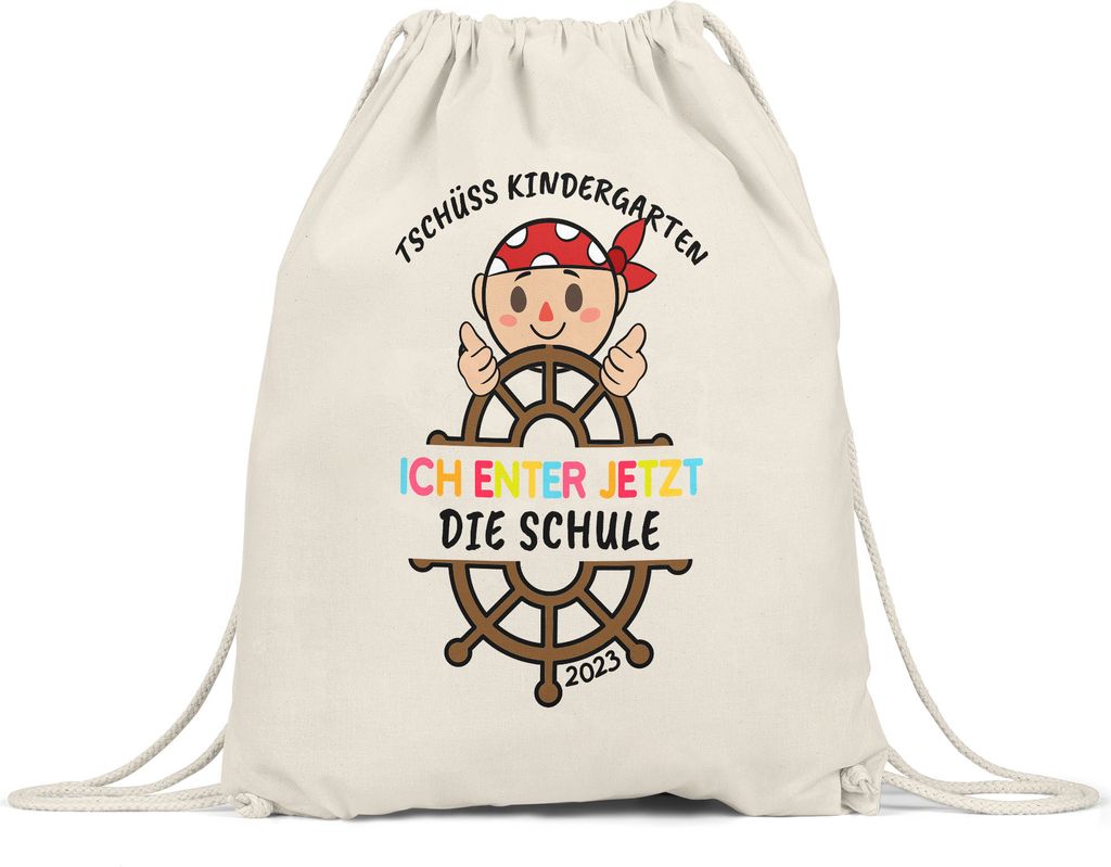 Tschüss Kindergarten Ich Entere Die Schule 2023 Turnbeutel Gymsack Einschulungsgeschenk Piraten-Fans Piraten-Boot