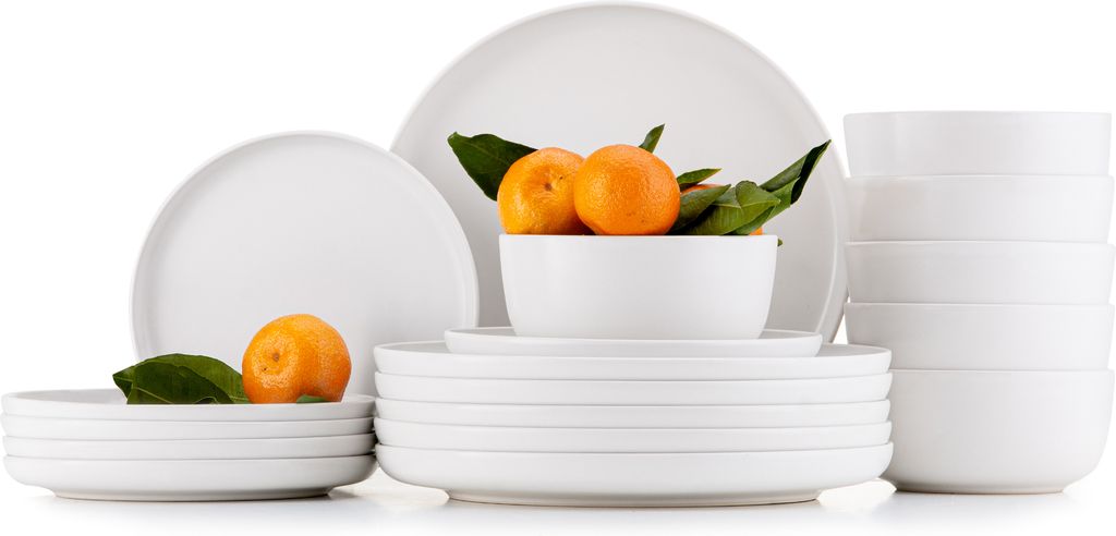 Konsimo Essservice Tafelservice VICTO Geschirrset Speiseteller Dessertteller Schale 6 Personen (18-tlg.), Weiß, Keramik, Loft, 20/27/14.5cm