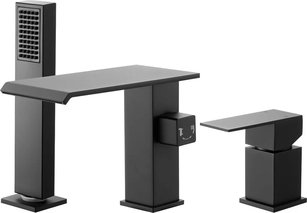 Robinet de baignoire romain cascade à 3 trous avec douchette noir mat