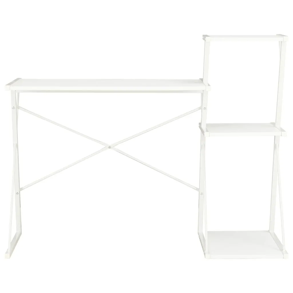 Bureau de télétravail blanc avec étagère de rangement - Coin bureau