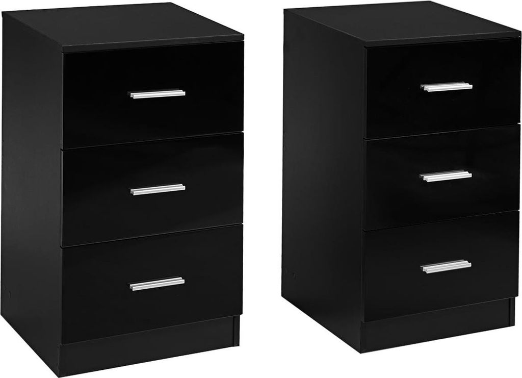Schwarzes Nachttisch-Set mit 3 Schubladen, 37 x 34 x 66,5 cm