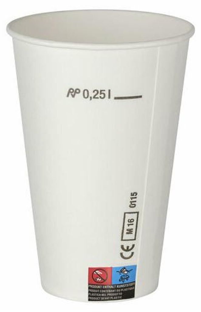 200x Kaltgetränkebecher Pappbecher weiß mit CE Eichstrich Produktbild 