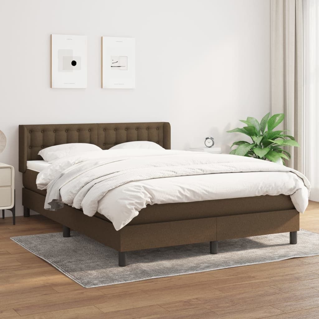 The Living Store Boxspringbett mit Matratze Dunkelbraun 140x190 cm Stoff